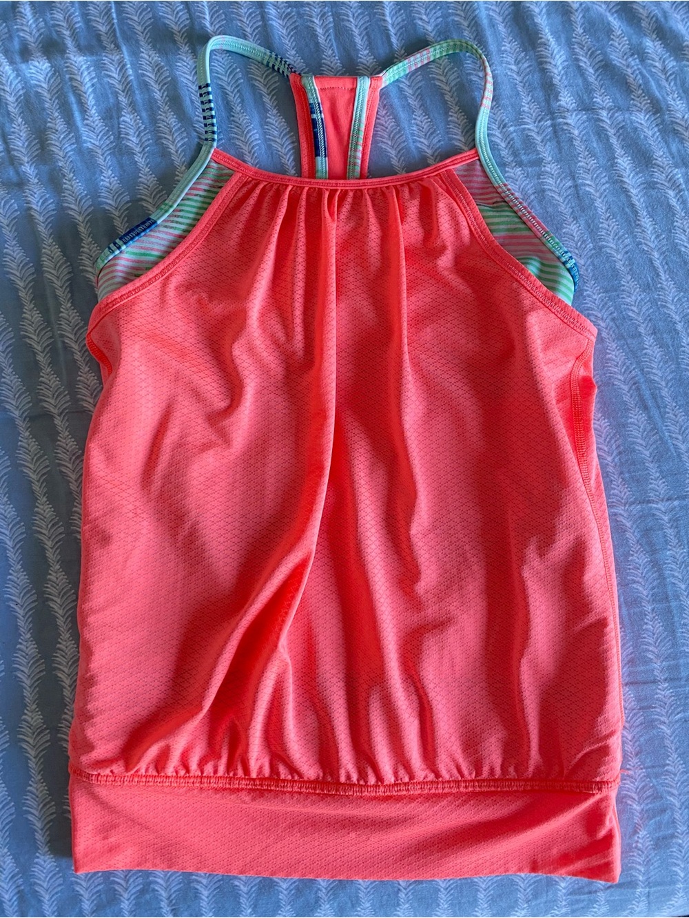 Ivivva Girls Lululemon Summer Coral Pink Tank Top Strappy Back & Built in Bra